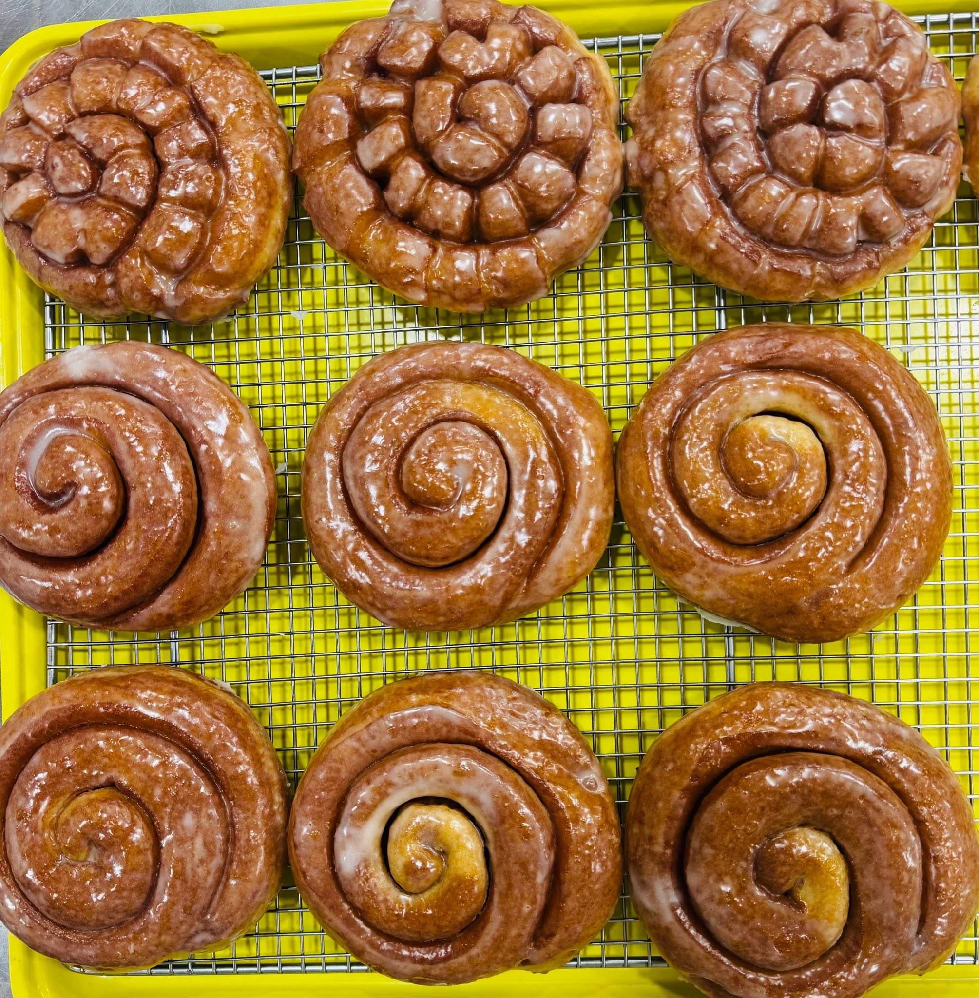 Fresh cinnamon rolls and fritters